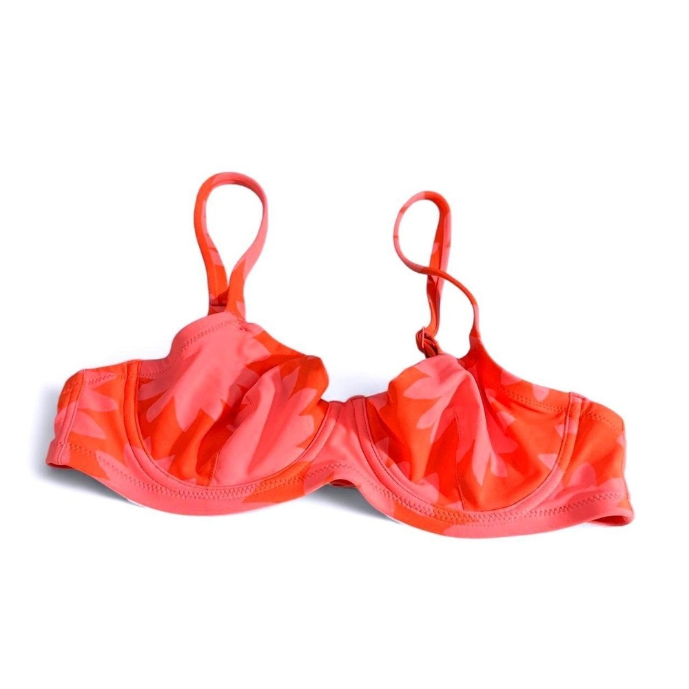 Aerie Womens Underwire Bikini Top Coral Orange Floral Print Adjustable Straps L